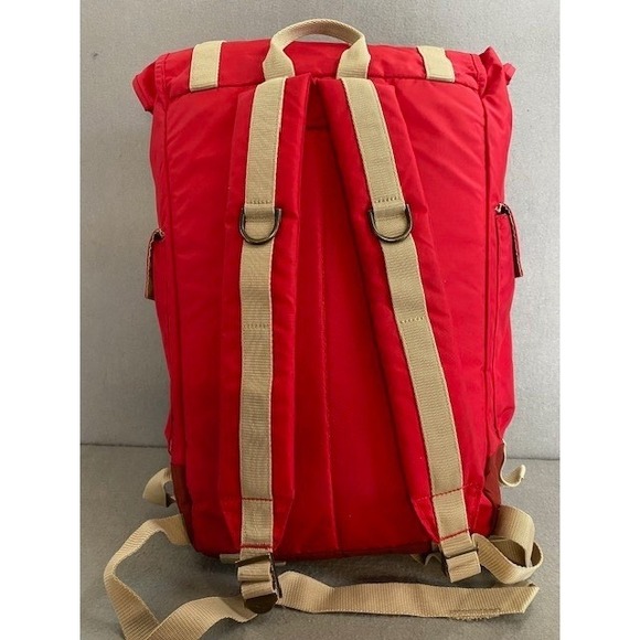 JanSport Heritage Rucksack Backpack Adobe Red Nylon Hiking Bag Tan Straps OOP - Picture 3 of 12